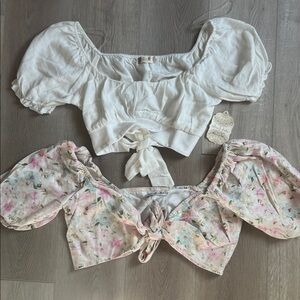 NWT Lot of 2 Cropped Puff Sleeve Tie Cropped Blouses Size L Abercrombie & Fitch